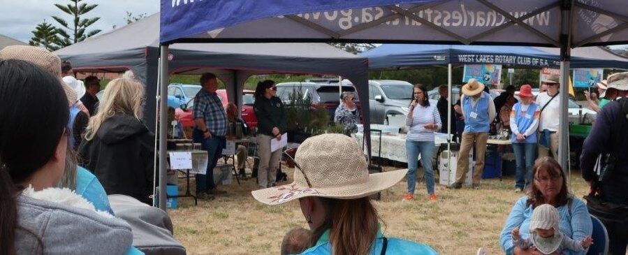 Aunty Elder Elaine Magias speaking to a crowd on Tennyson foreshore.